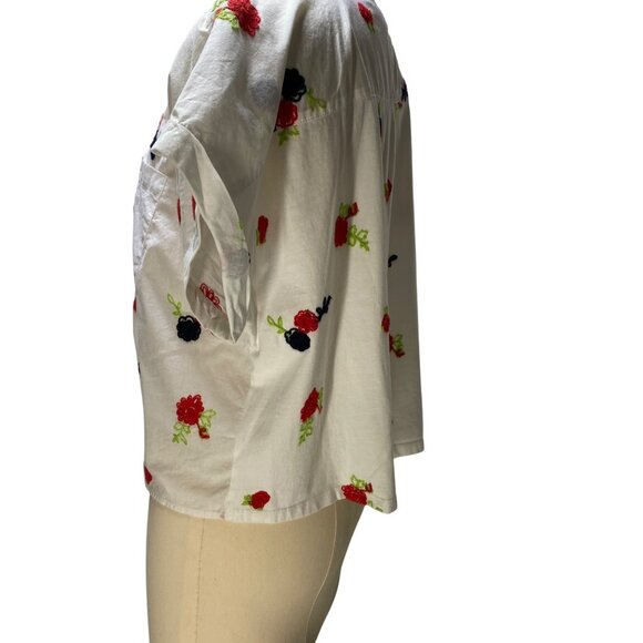 Marc New York L Floral Embroidered Button-Up Tie-Front Shirt Fun Park Picnic Cro - Picture 4 of 9
